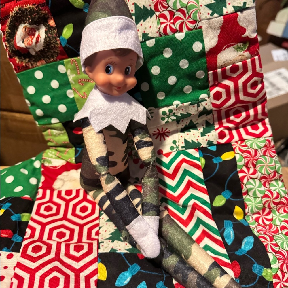 Festive Elf on the Shelf Doll with Camouflage Outfit